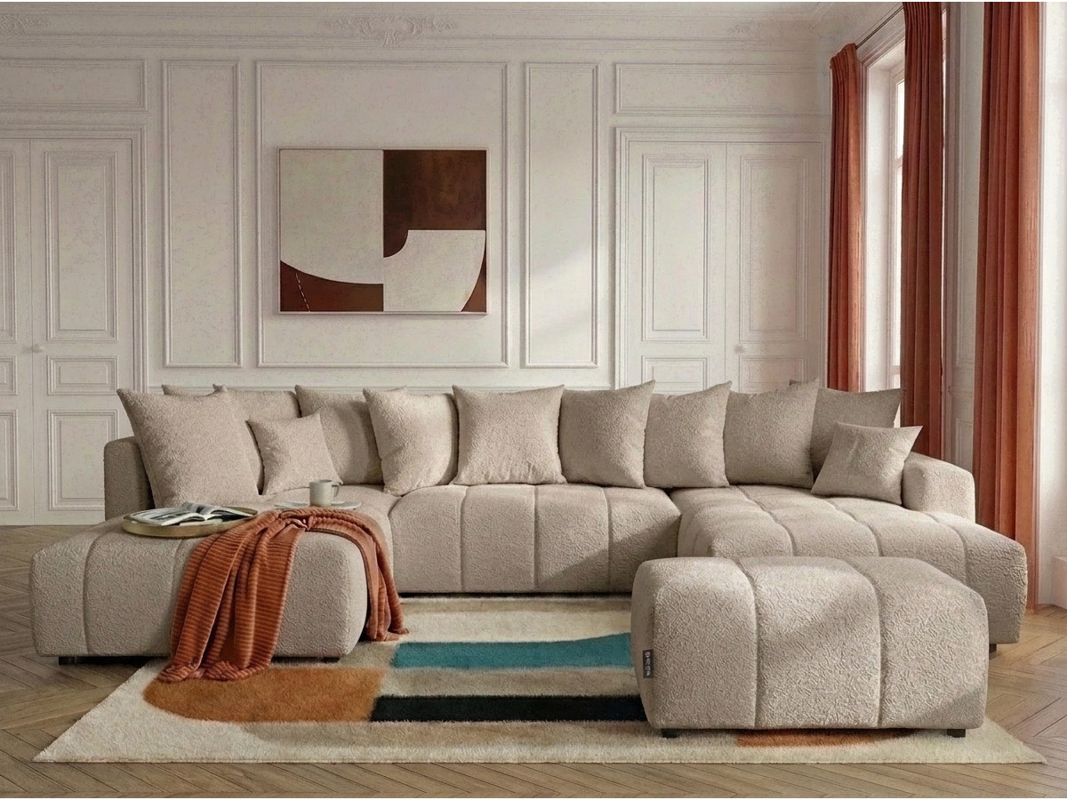 Bobochic Roxelane Wohnlandschaft mit Pouf Bouclé-Stoff Beige Ecke rechts