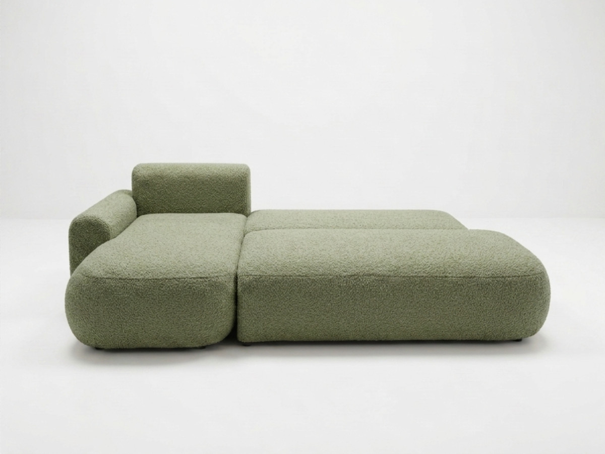 Bobochic Tango Ecksofa mit Schlaffunktion und Bettkasten Bouclé-Stoff Grün Ecke links