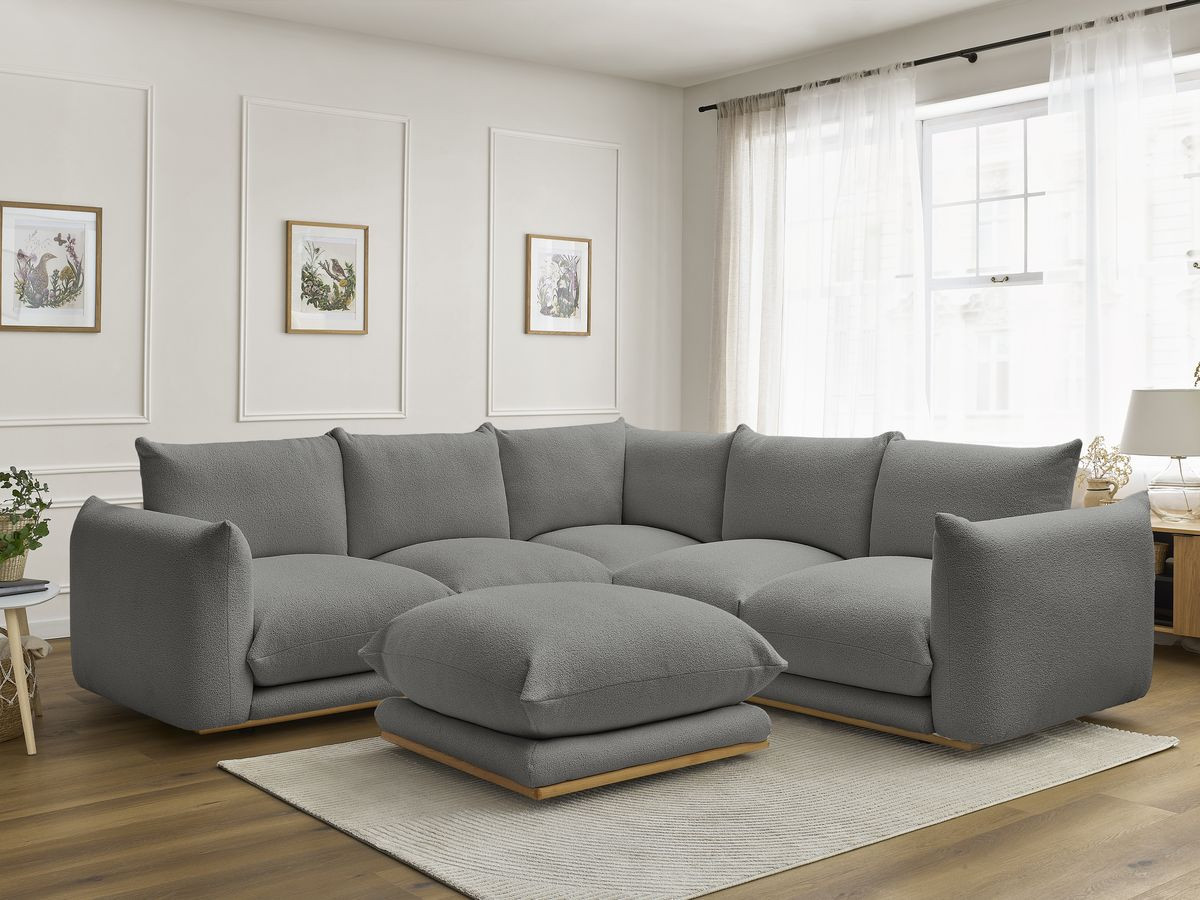 Bobochic Ernest Ecksofa mit Pouf Bouclé-Stoff Dunkelgrau