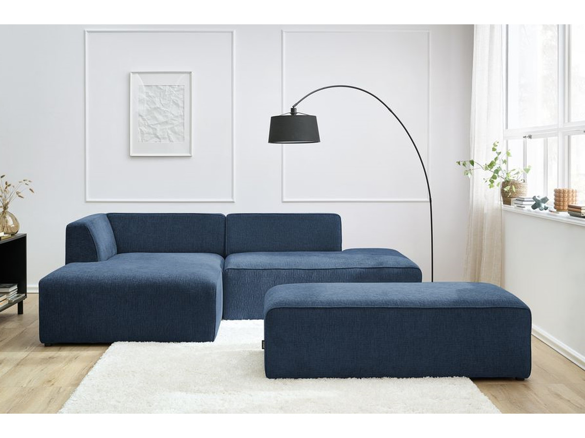 Bobochic Megeve Ecksofa mit Schlaffunktion und Pouf Strukturstoff Dunkelblau Ecke links