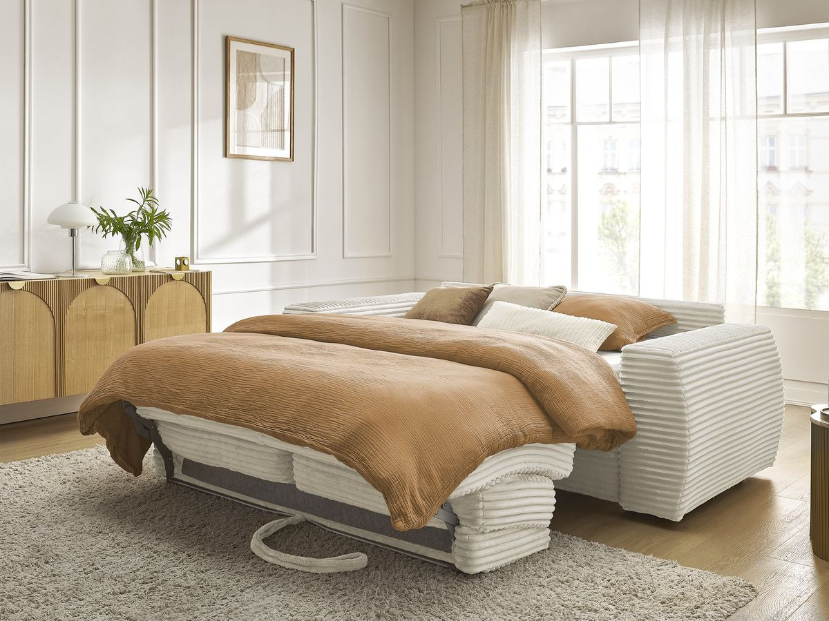 Bobochic Hugo Schlafsofa 3-Sitzer Cordsamt Beige, Liegefläche 140 × 190 cm