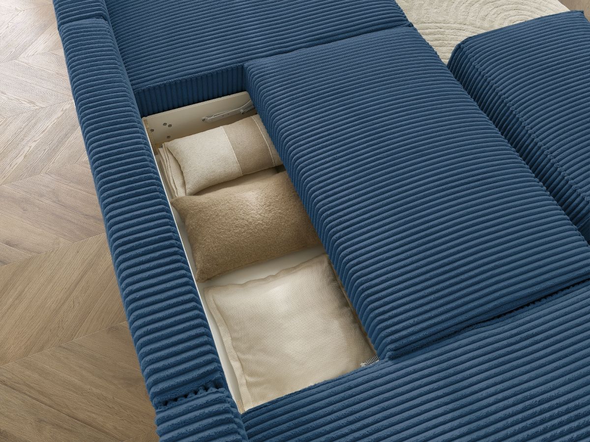 Bobochic Chelsea Wohnlandschaft mit Pouf Breitcord weich Dunkelblau