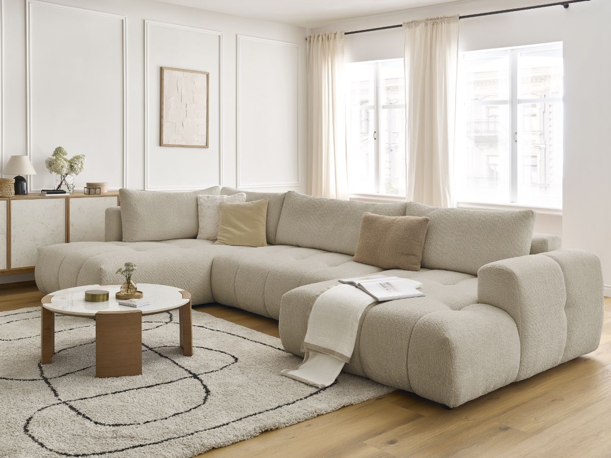 Bobochic Fuji Wohnlandschaft Bouclé-Stoff Beige Ecke rechts