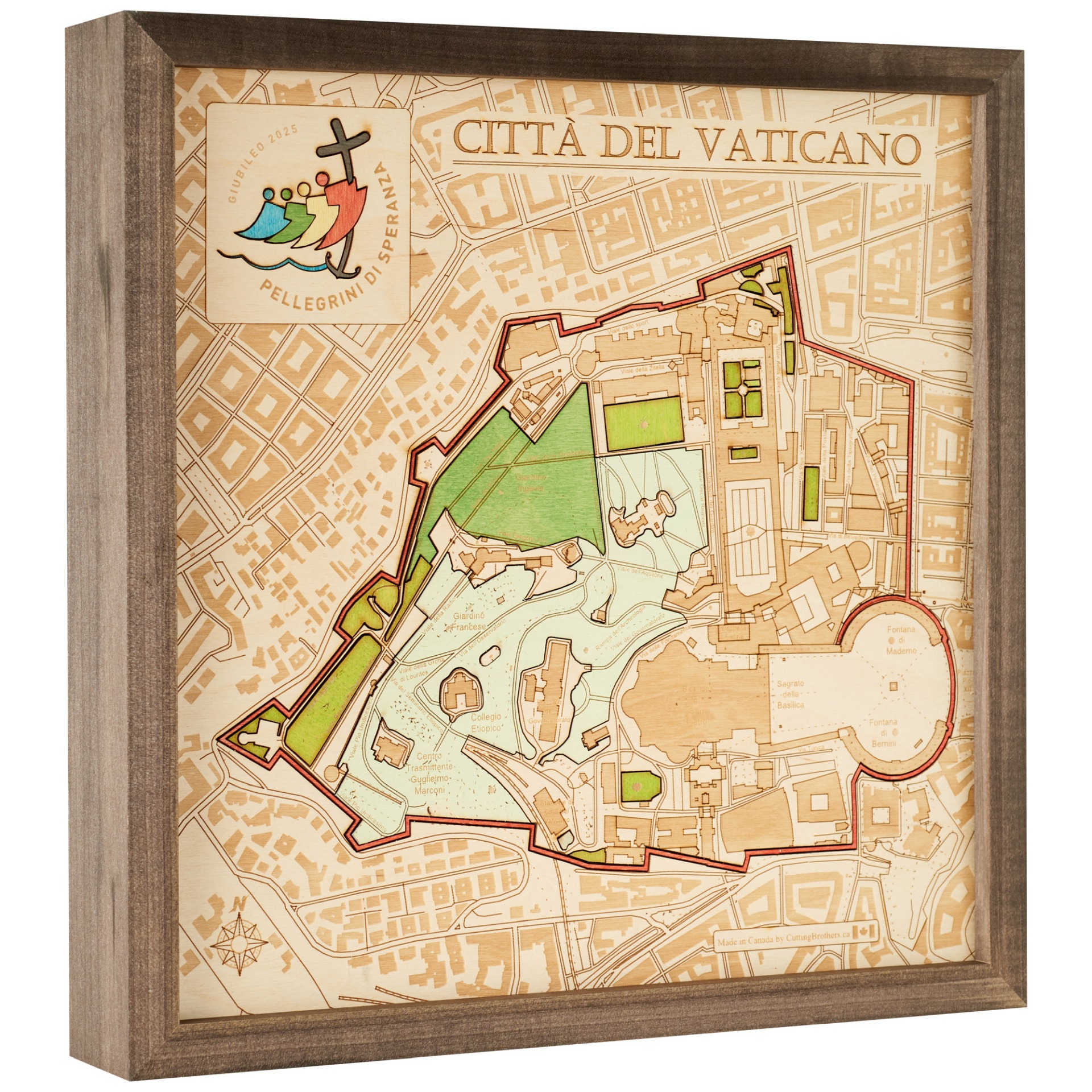 Cutting Brothers 3D Holz-Wandkarte Giubileo 2025 Vatican 35x35 cm