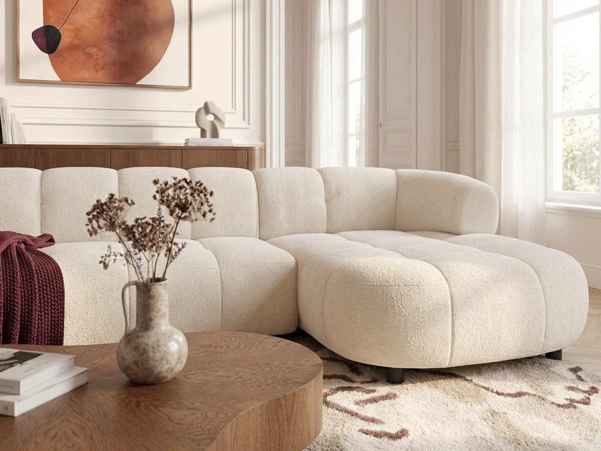 Bobochic Lovely Ecksofa mit Schlaffunktion Stoff Beige Ecke rechts