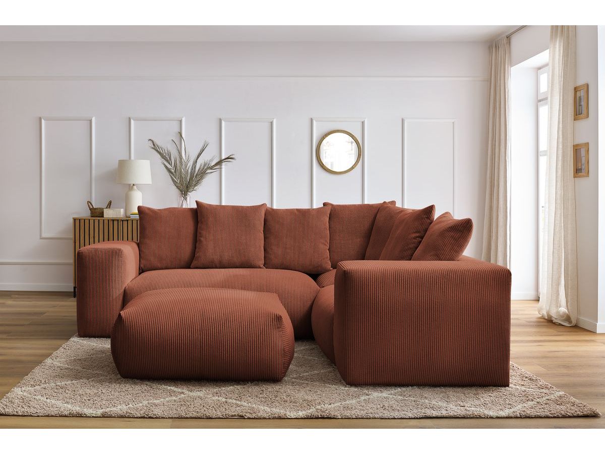 Bobochic Voltaire Ecksofa mit Pouf 268 × 214 cm Cordsamt Orange Ecke rechts