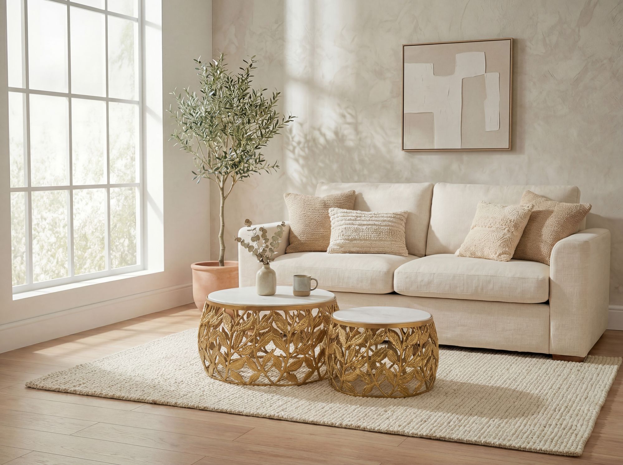 Satztisch 2er-Set Nedenes Marmor Gold Ø 60 cm