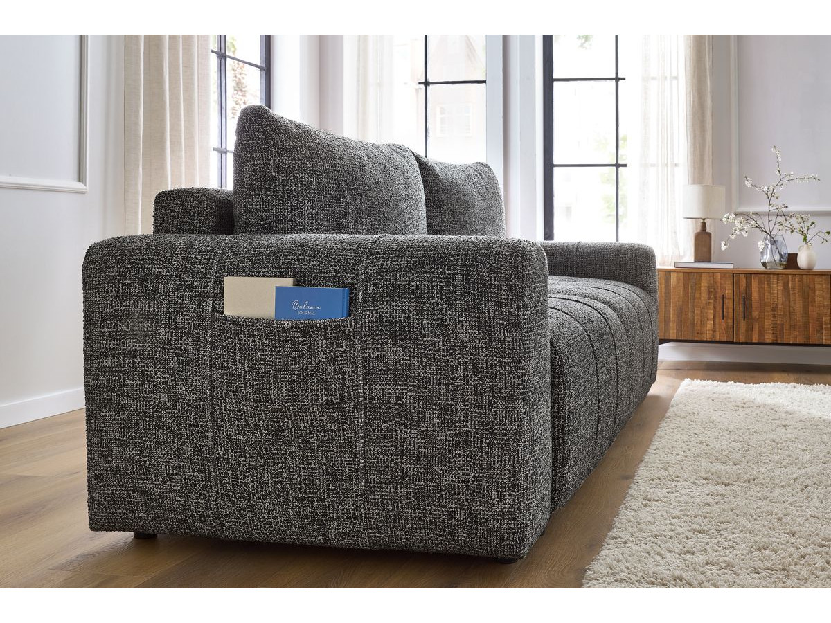 Bobochic Arsene Schlafsofa 3-Sitzer mit Bettkasten Melange-Stoff Dunkelgrau