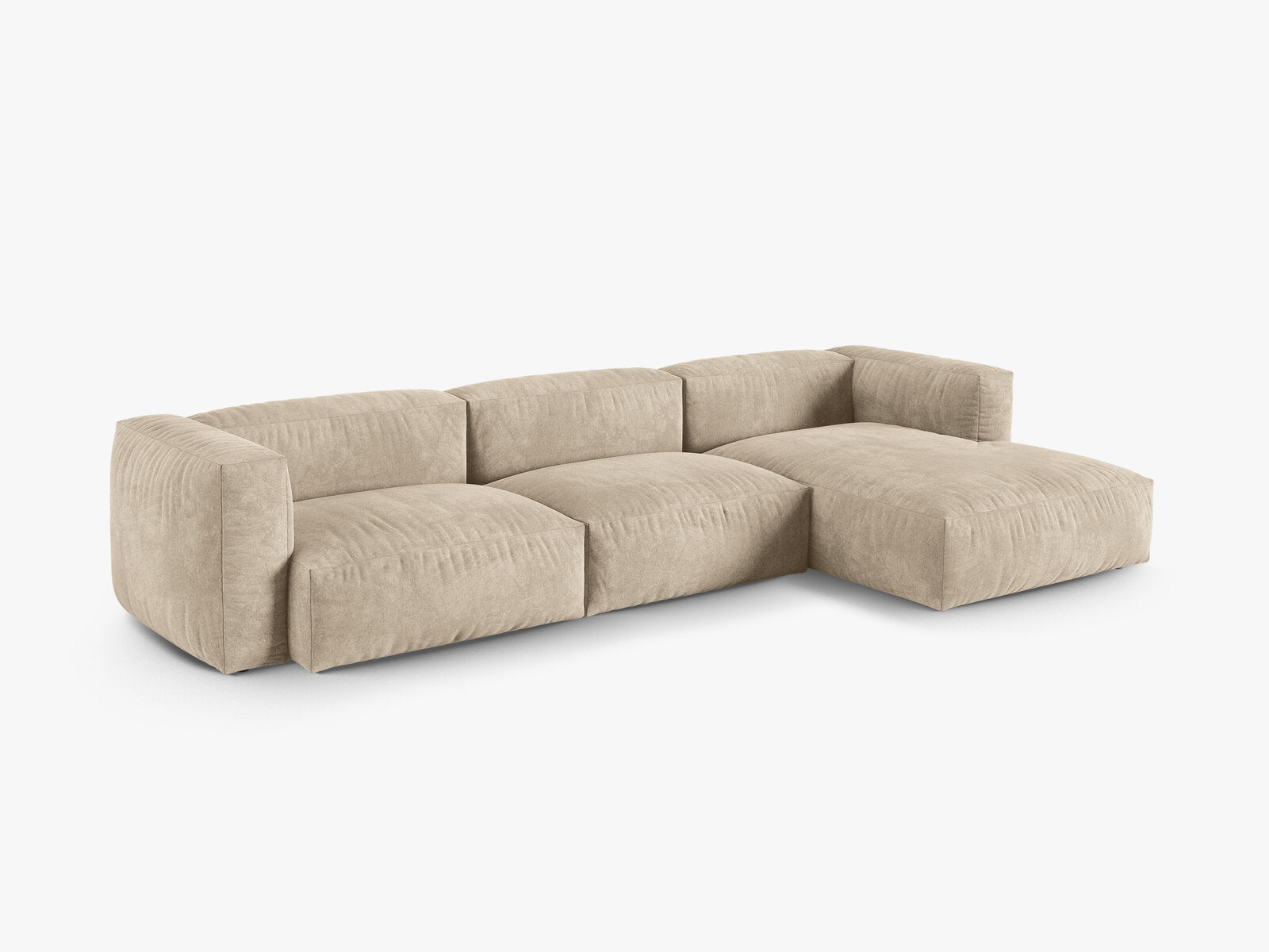 Micadoni Ecksofa Martina 3-Sitzer 90cm Sitztiefe Rechts Samt Vogue Helles Beige