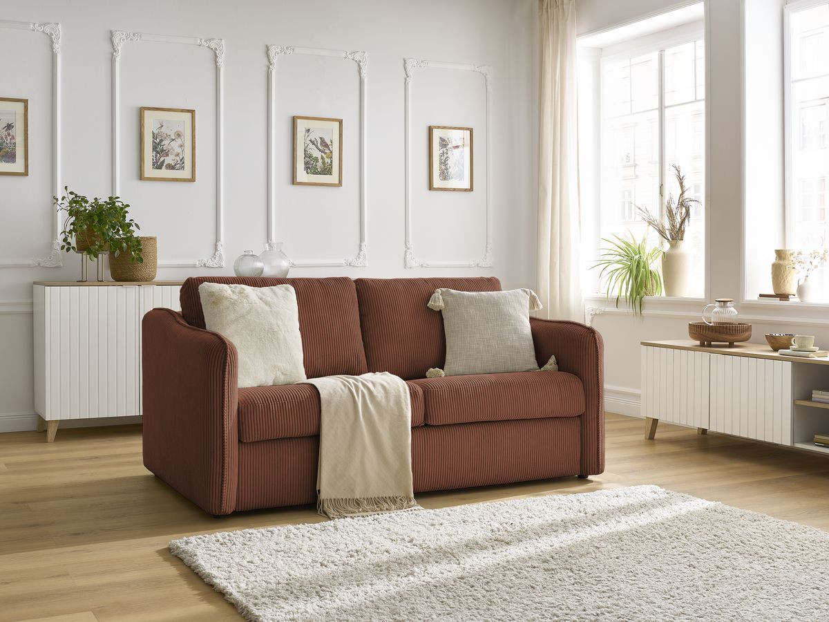 Bobochic Lenny Schlafsofa 3-Sitzer Cordsamt Orange