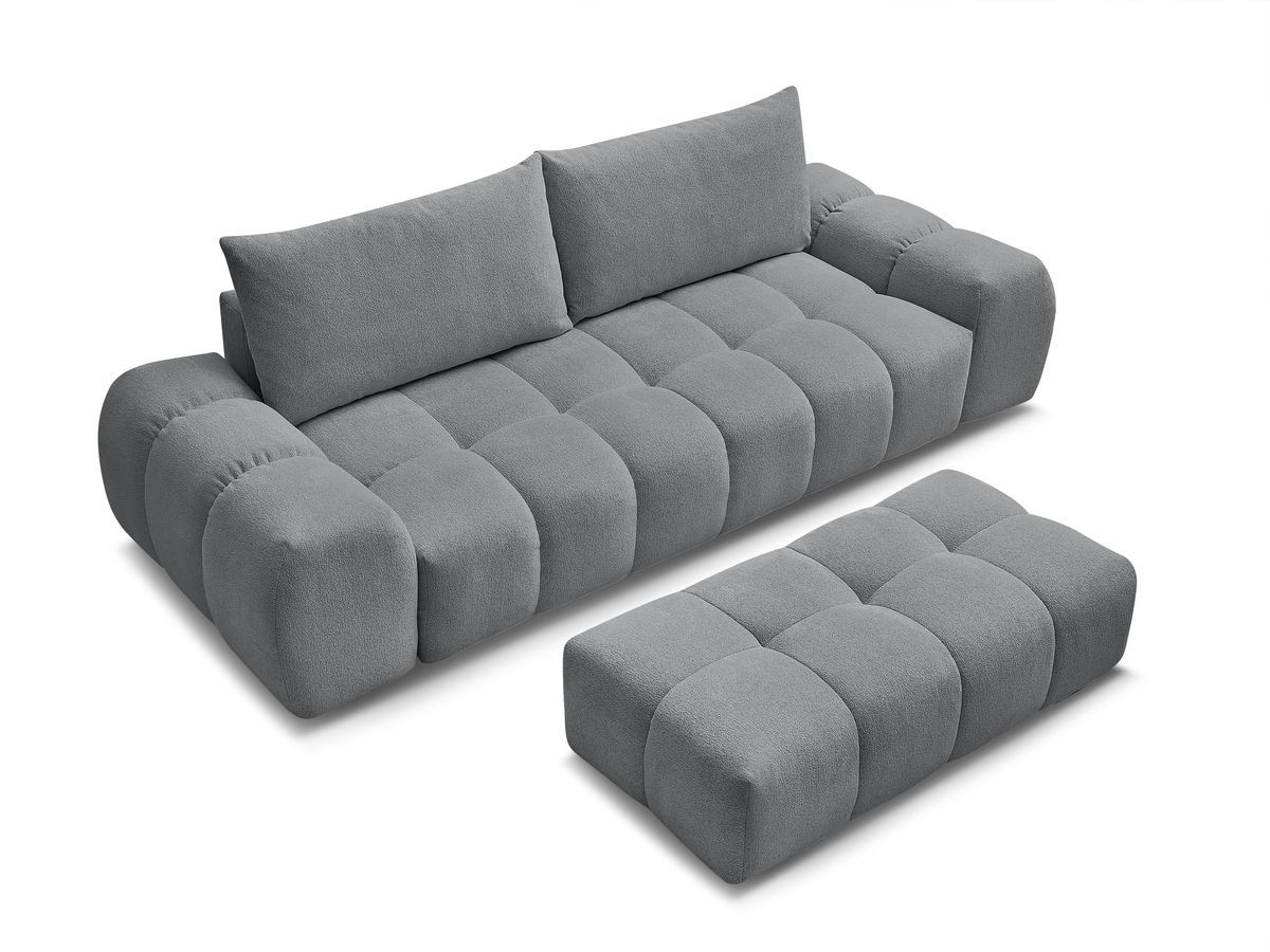 Bobochic Everest Sofa 3-Sitzer mit Pouf, 2 Kissen Melange-Stoff Dunkelgrau