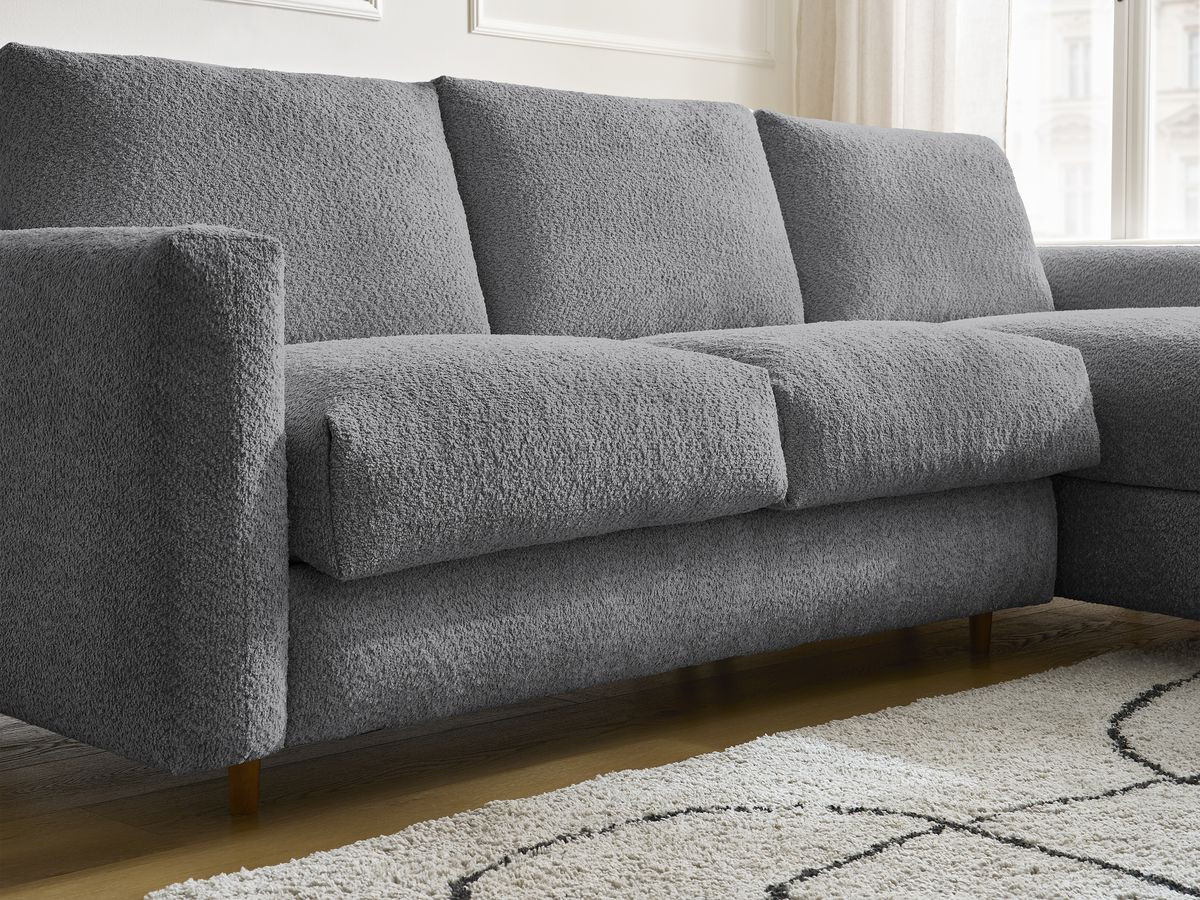 Bobochic Cocoone Ecksofa mit Schlaffunktion und Bettkasten Bouclé-Stoff Dunkelgrau, Liegefläche 140 × 200 cm