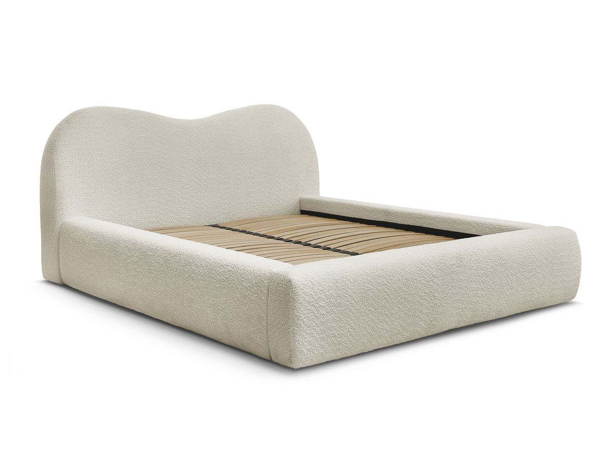 Bobochic Orlane Polsterbett mit Bettkasten Bouclé-Stoff Beige, Liegefläche 140 × 190 cm