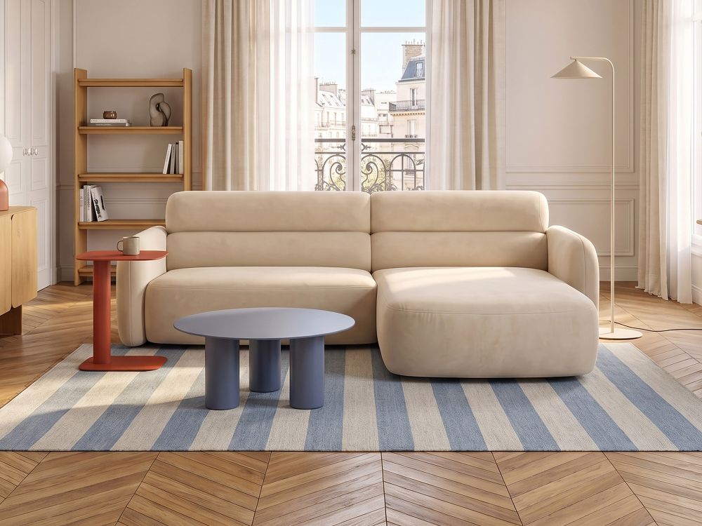 Cosmopolitan Design Ecksofa Malmo 3-Sitzer Samt Bluvel Helles Beige Rechts