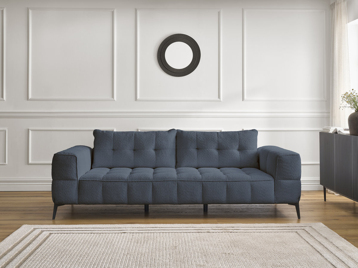 Bobochic Anis Sofa 3-Sitzer Bouclé-Stoff Dunkelblau