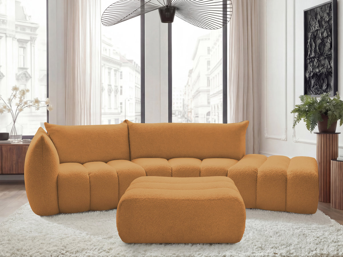 Bobochic Azra Ecksofa mit Pouf 325 × 112 cm Bouclé-Stoff Gelb Ecke links