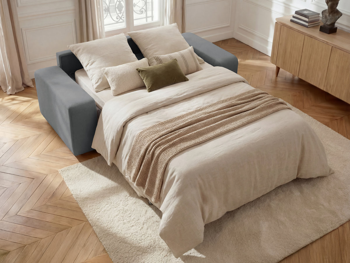 Bobochic Ibiza Schlafsofa 3-Sitzer Strukturstoff Dunkelgrau, Liegefläche 160 × 196 cm