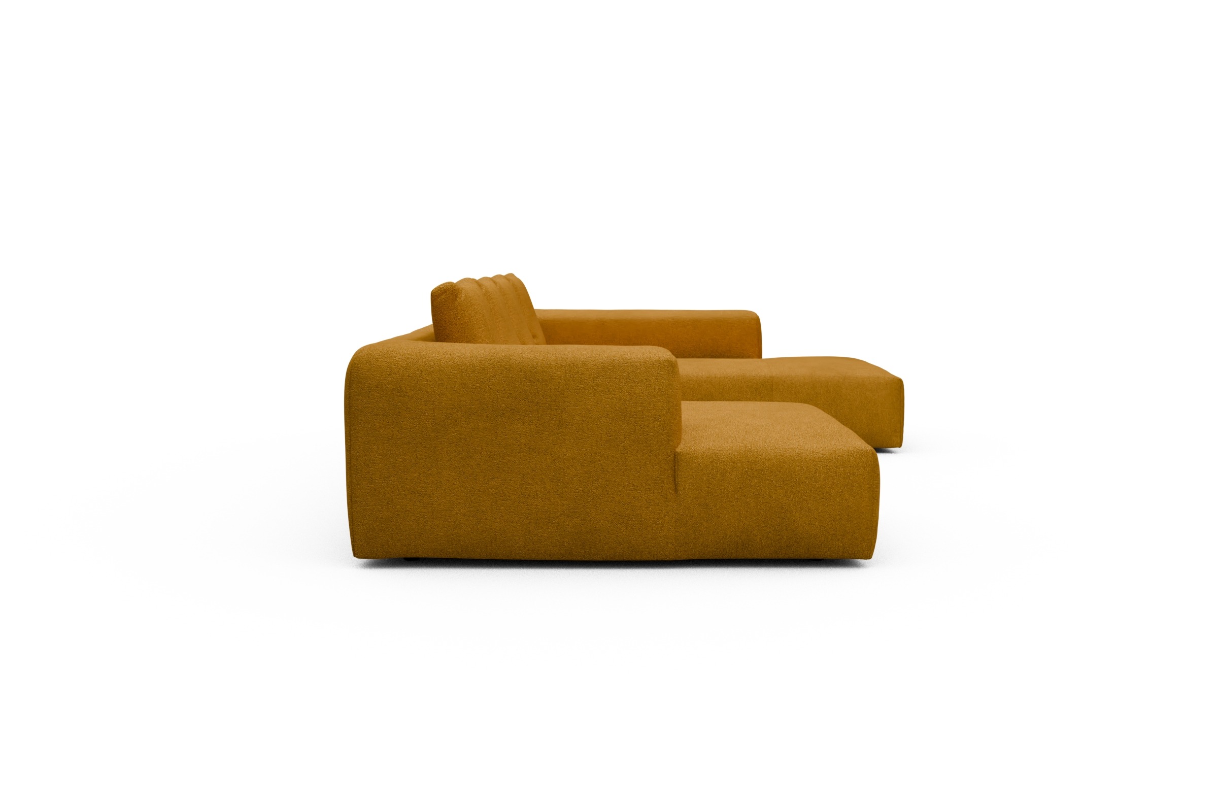 Wohnlandschaft Fred Relax-Ecke rechts mit 2-Sitzer und Chaiselongue links Boucle-Ochre