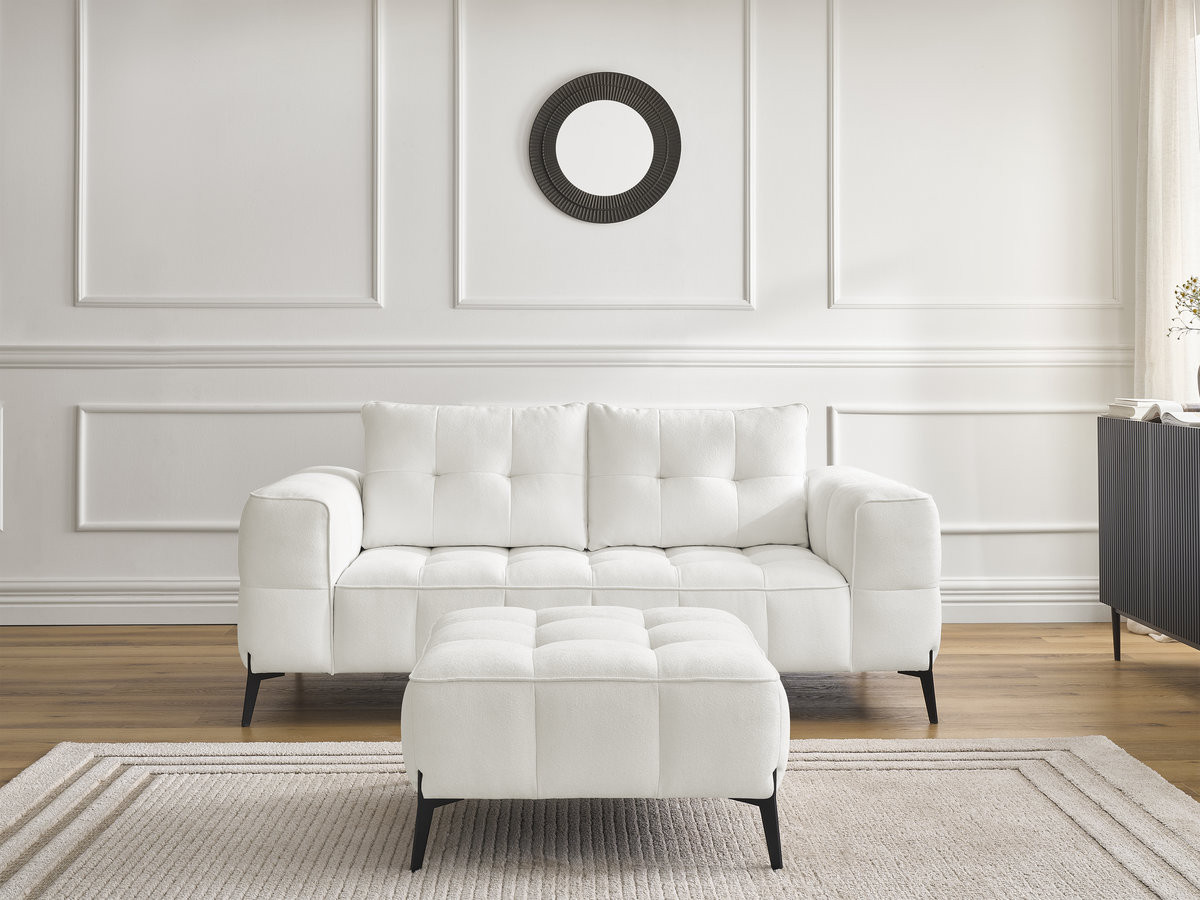 Bobochic Anis Sofa 2-Sitzer mit Pouf Strukturstoff Weiß