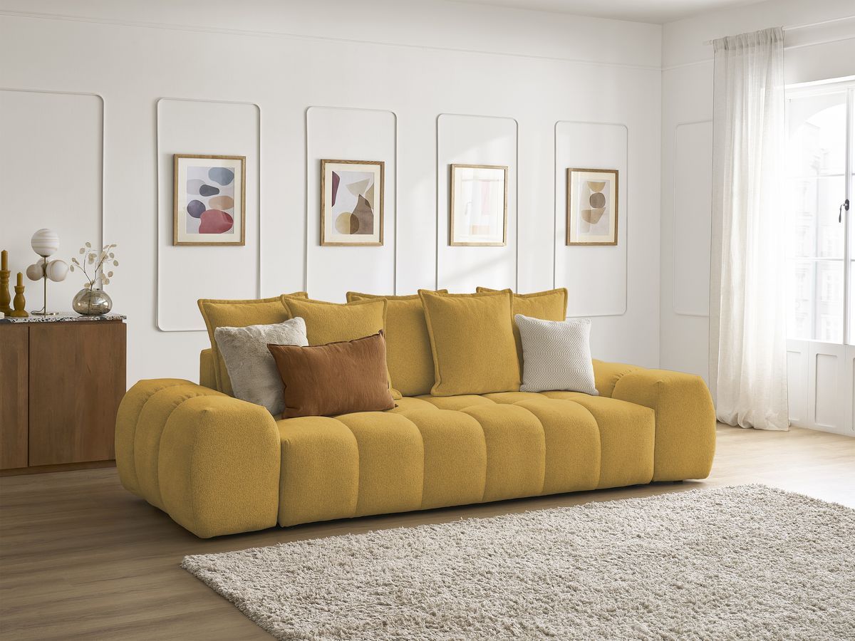 Bobochic Everest Sofa 3-Sitzer, 5 Kissen Melange-Stoff Gelb