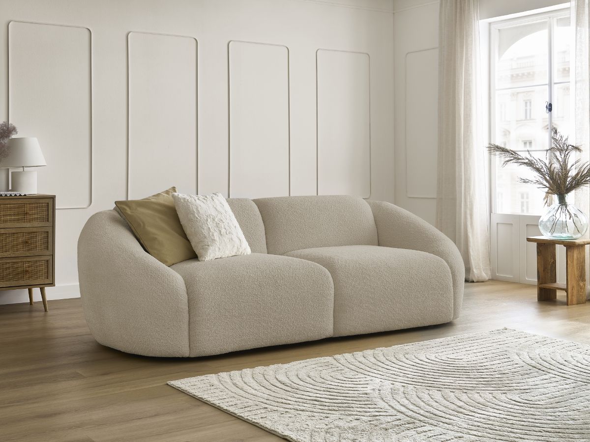 Bobochic Tina Sofa 3-Sitzer Bouclé-Stoff Beige