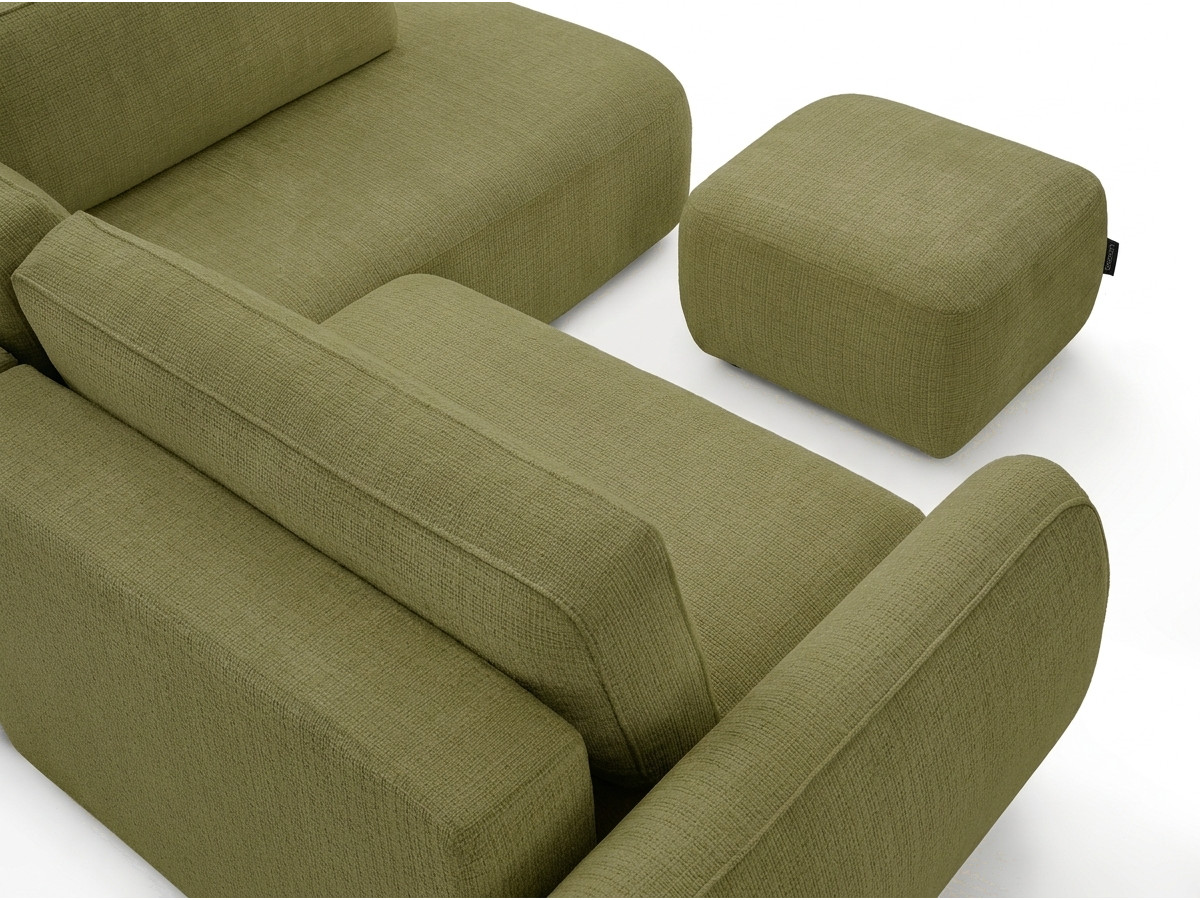 Bobochic Denise Ecksofa mit Schlaffunktion und Bettkasten und Pouf 256 × 197 cm Strukturstoff Grün Ecke rechts