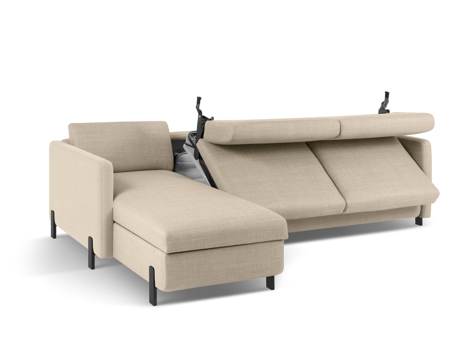 Micadoni Schlaf-Ecksofa Gloria 4-Sitzer Links Strukturierter Stoff Beige 205x140