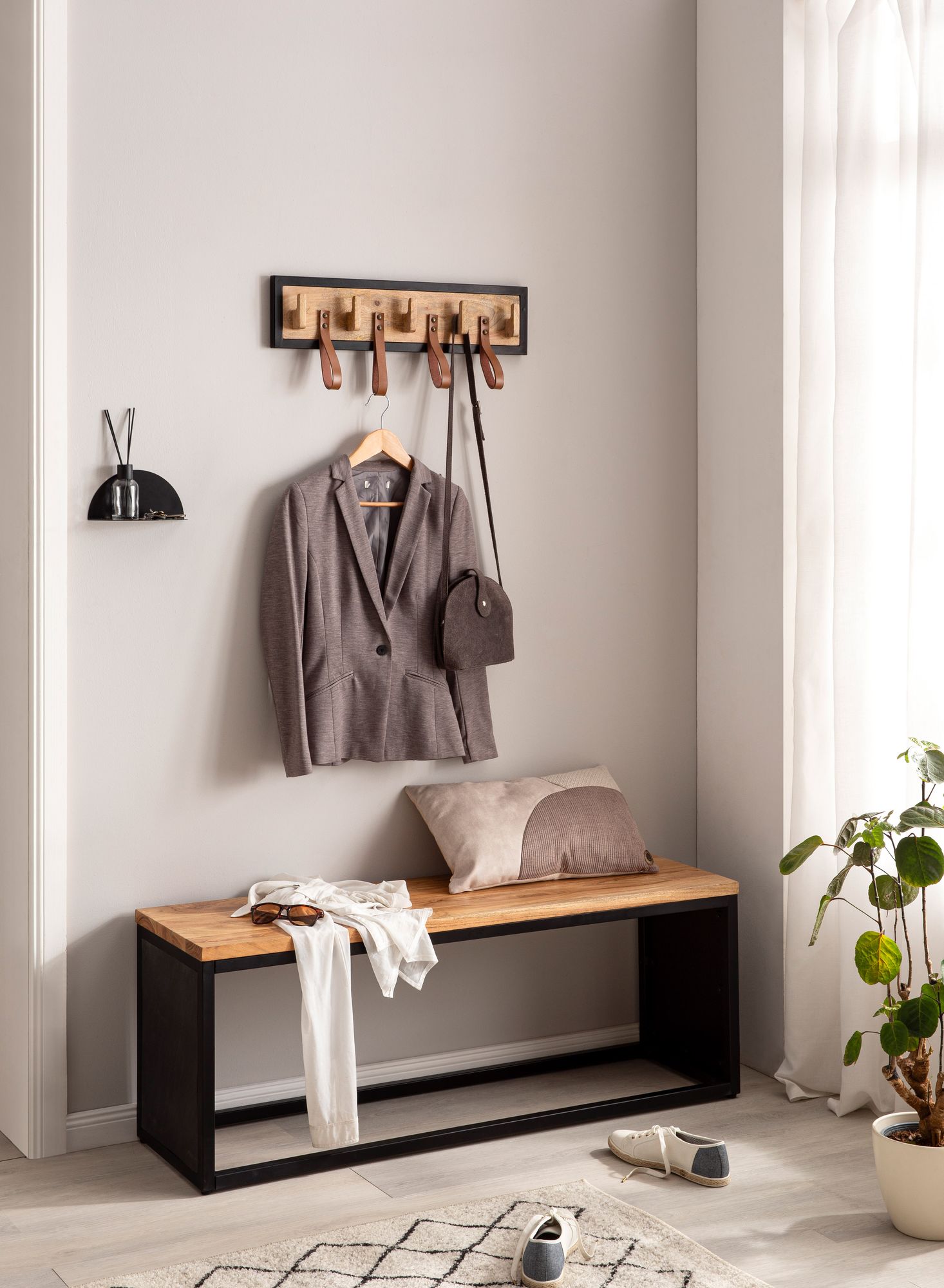 Wandgarderobe Brusand Mango Massivholz Braun 60 × 6 × 15 cm