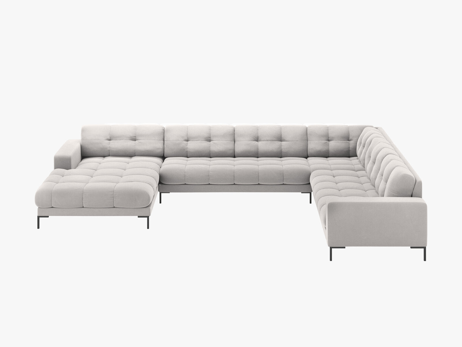 Micadoni Wohnlandschaft Mamaia 7-Sitzer Rechts Samt Bluvel Silber schwarze Beine