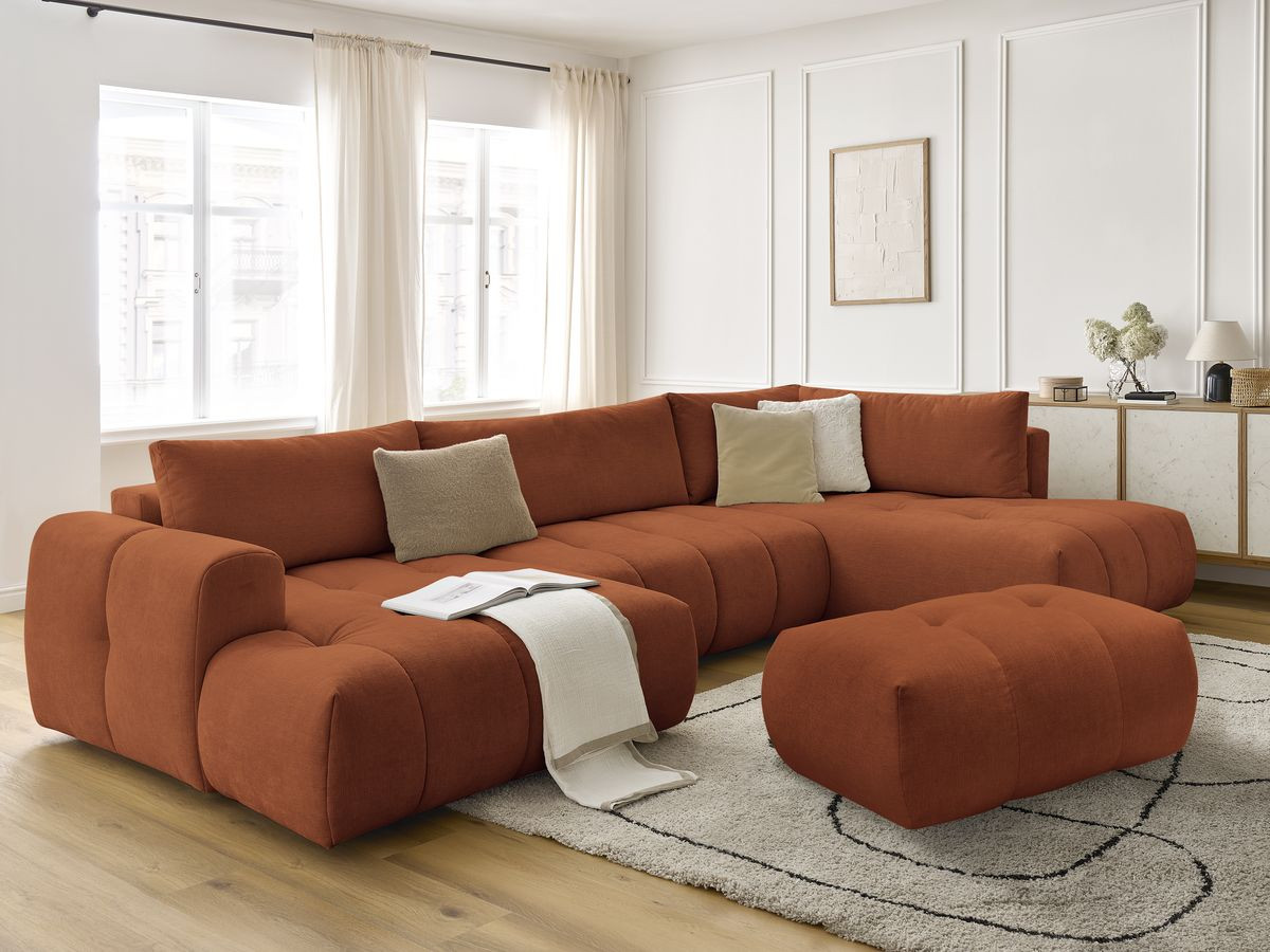 Bobochic Fuji Wohnlandschaft mit Pouf Stoff Orange Ecke links