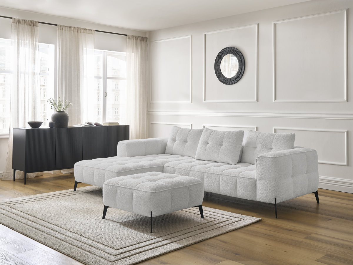 Bobochic Anis Ecksofa mit Pouf Bouclé-Stoff Hellgrau Ecke links