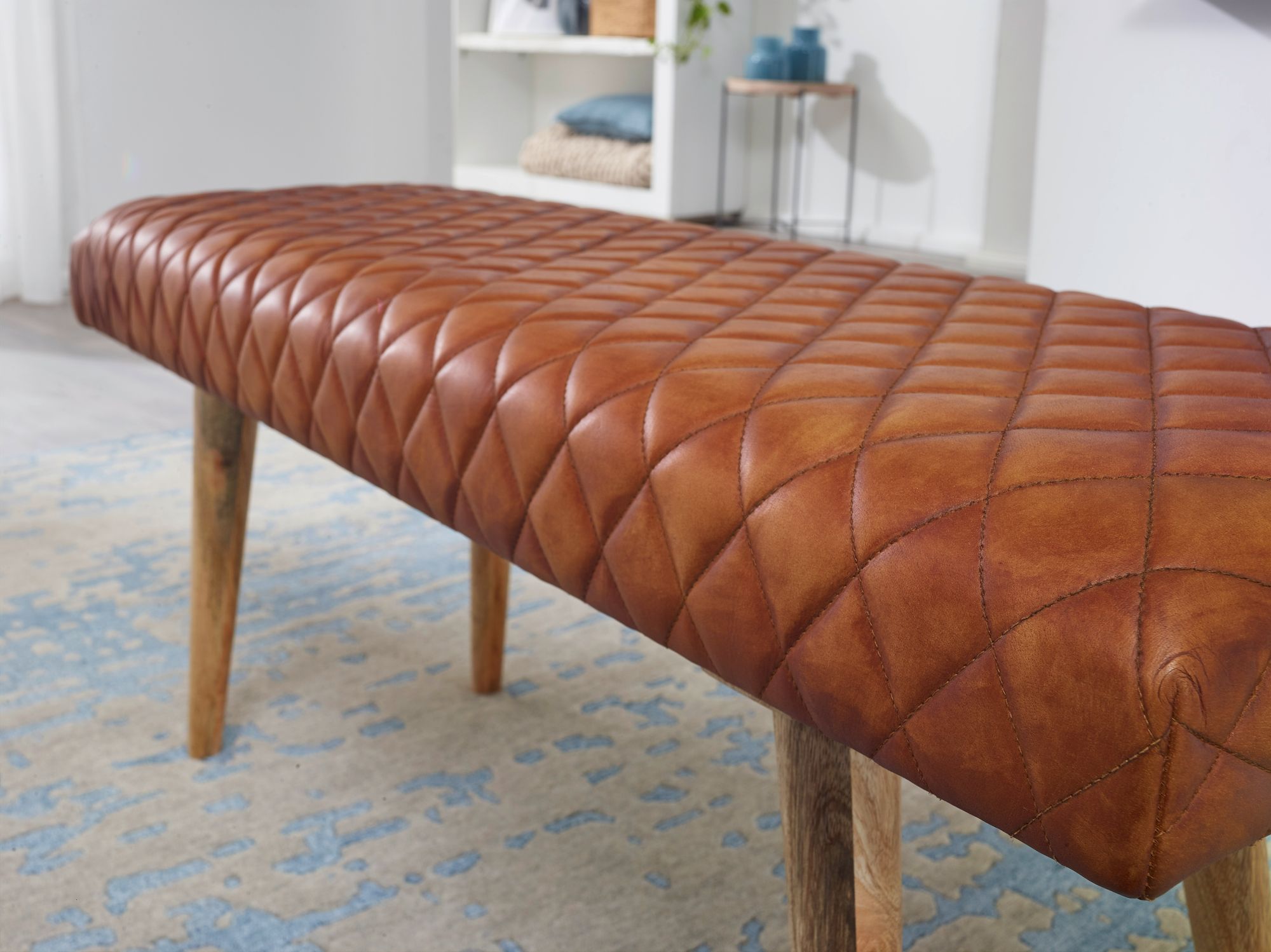 Sitzbank Toftlund Echtleder Braun 115 × 38 × 53 cm
