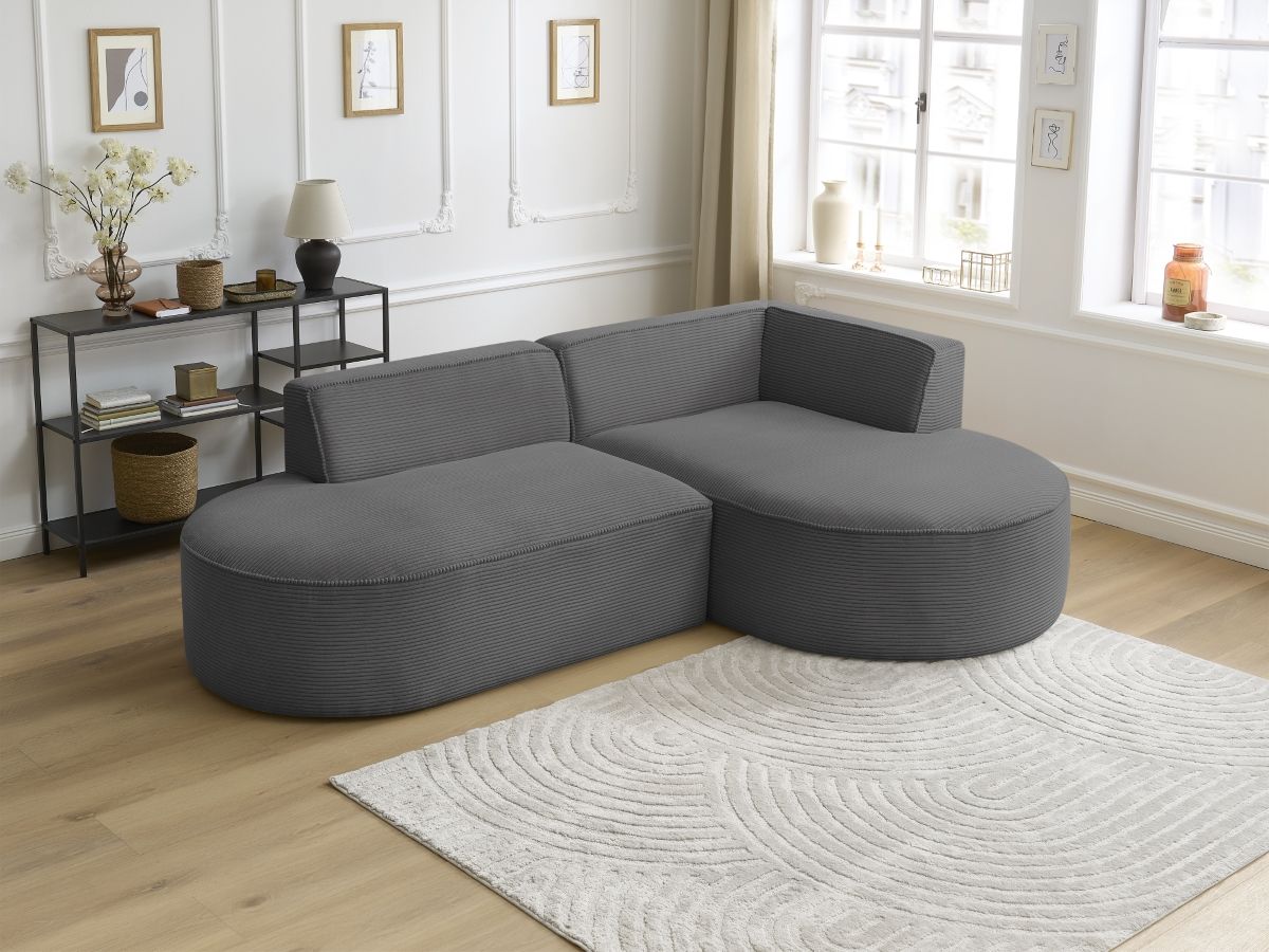 Bobochic Rousseau Ecksofa Cordsamt Dunkelgrau Ecke rechts