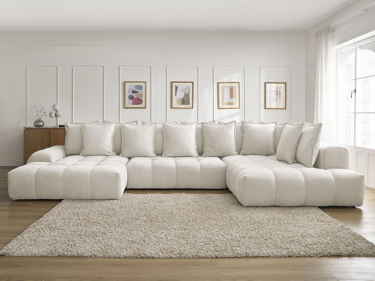 Bobochic Everest Wohnlandschaft, 14 Kissen Strukturstoff Weiß Ecke links