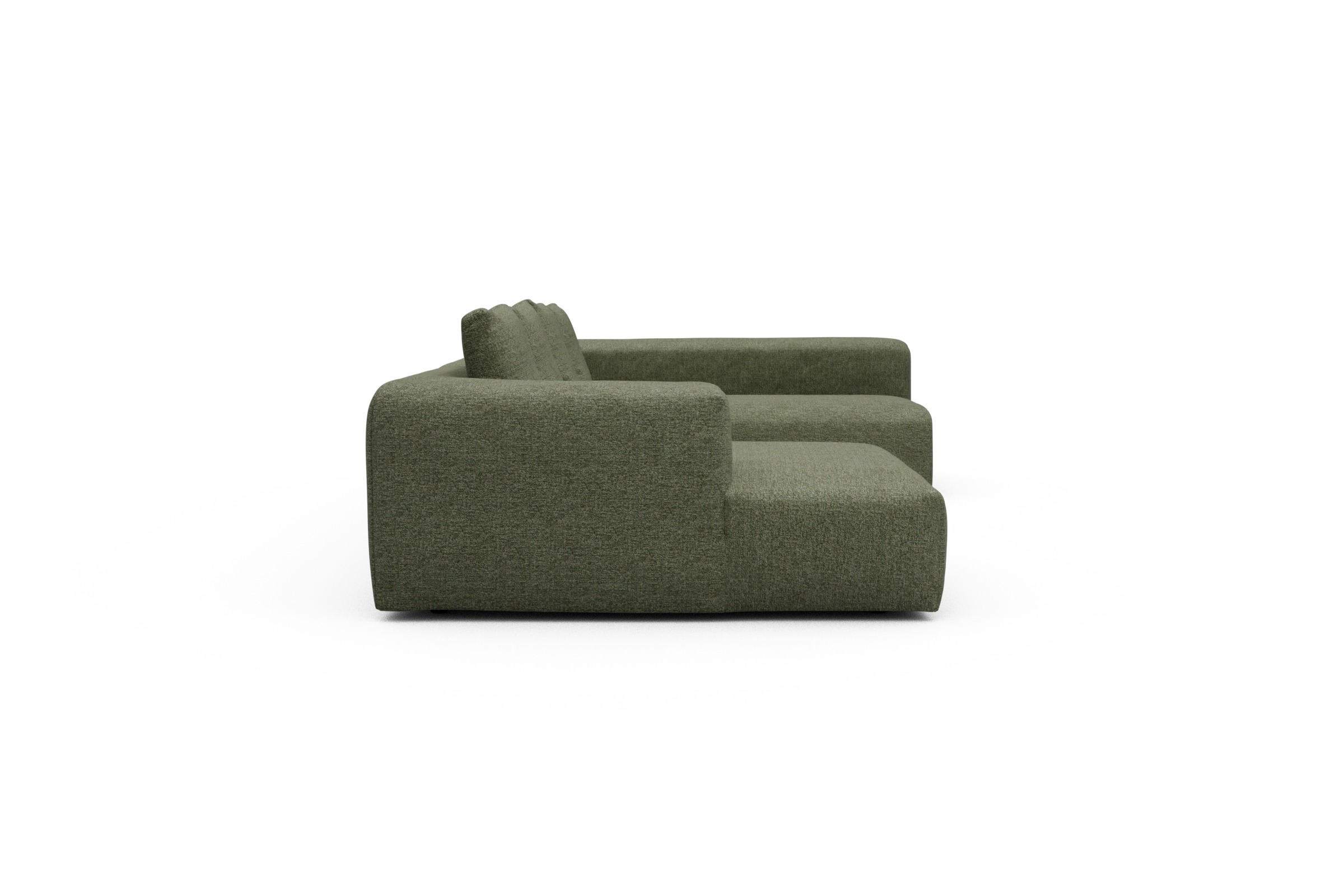 Wohnlandschaft Fred Chaiselongue links mit 2-Sitzer und lange Armlehne rechts Carreno-Vivid-Green
