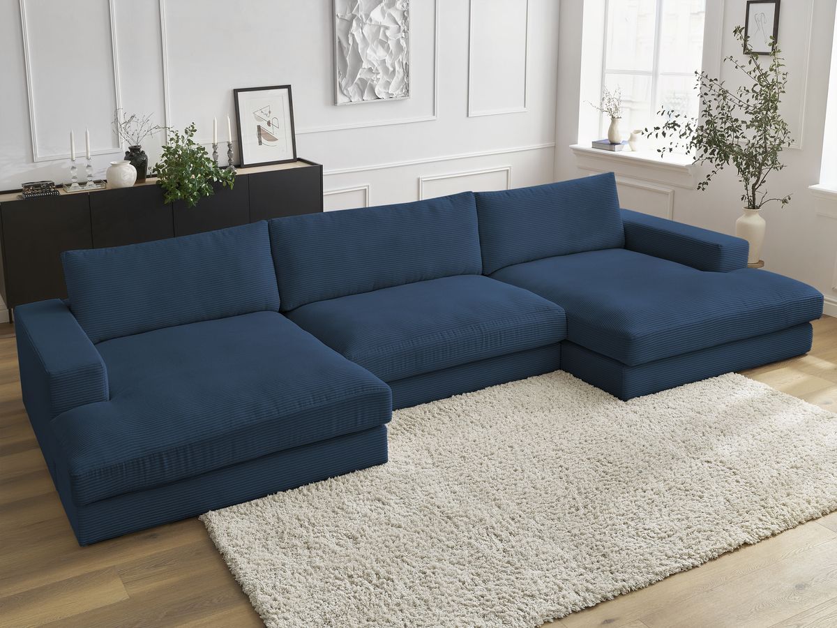 Bobochic Leonard Wohnlandschaft 349 × 159 cm Cordsamt Dunkelblau