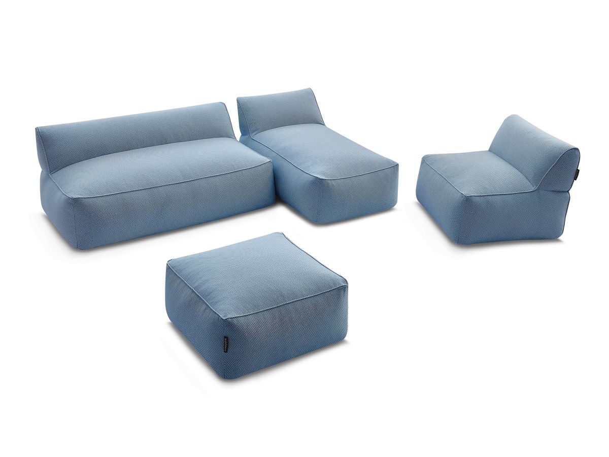 Bobochic Riviera Gartensofa 5-Sitzer mit Pouf Melange-Stoff Dunkelblau