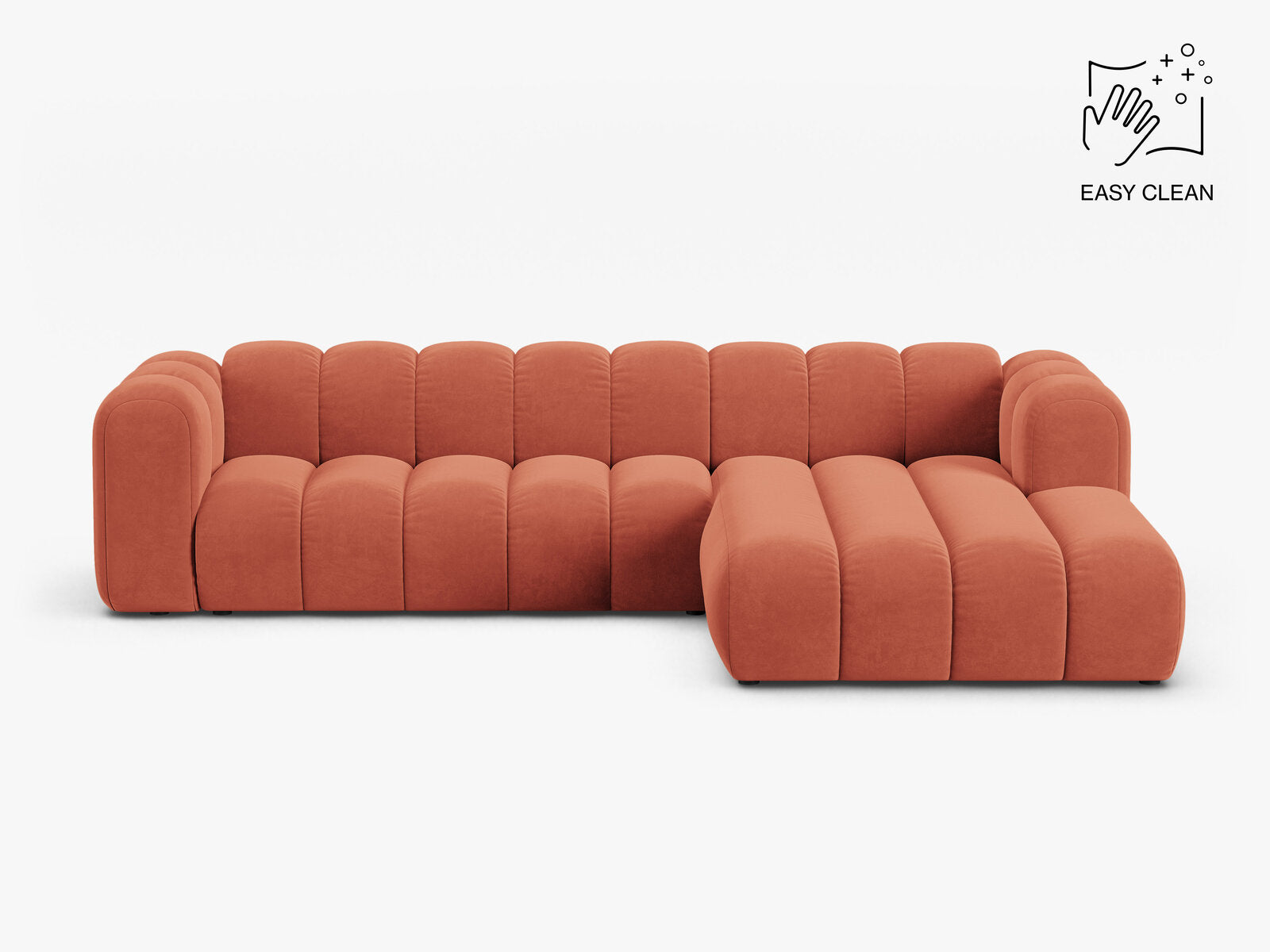 Micadoni Modulares Ecksofa Lupine 4-Sitzer Samt Venus Koralle Rechts