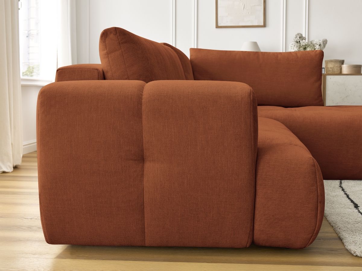 Bobochic Fuji Ecksofa mit Schlaffunktion und Bettkasten 282 × 204 cm Stoff Orange Ecke rechts