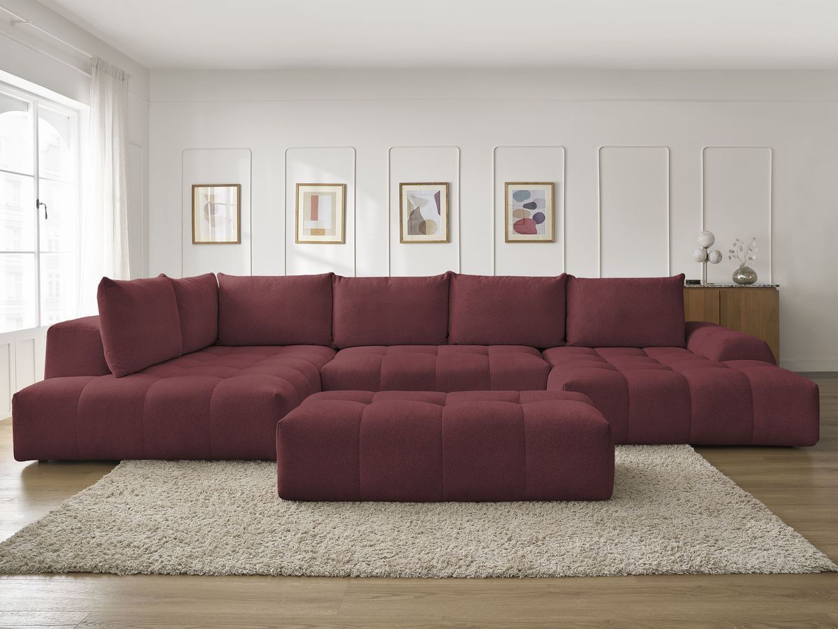 Bobochic Everest Wohnlandschaft mit Pouf, 6 Kissen Melange-Stoff Rot Ecke rechts