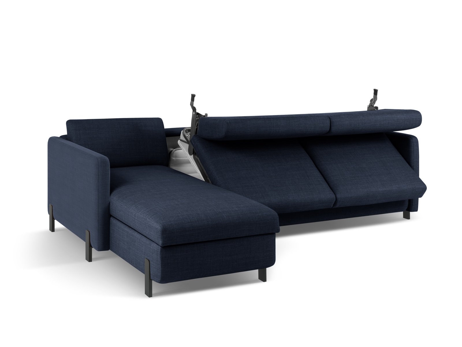 Micadoni Schlaf-Ecksofa Gloria 5-Sitzer Links Strukturierter Stoff Blau 205x160