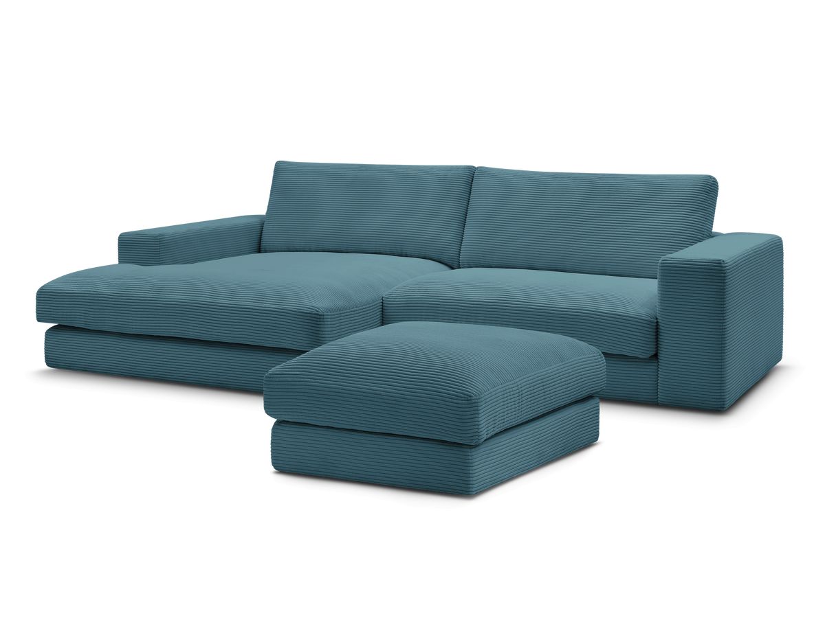 Bobochic Leonard Ecksofa mit Pouf 274 × 159 cm Cordsamt Hellblau Ecke links