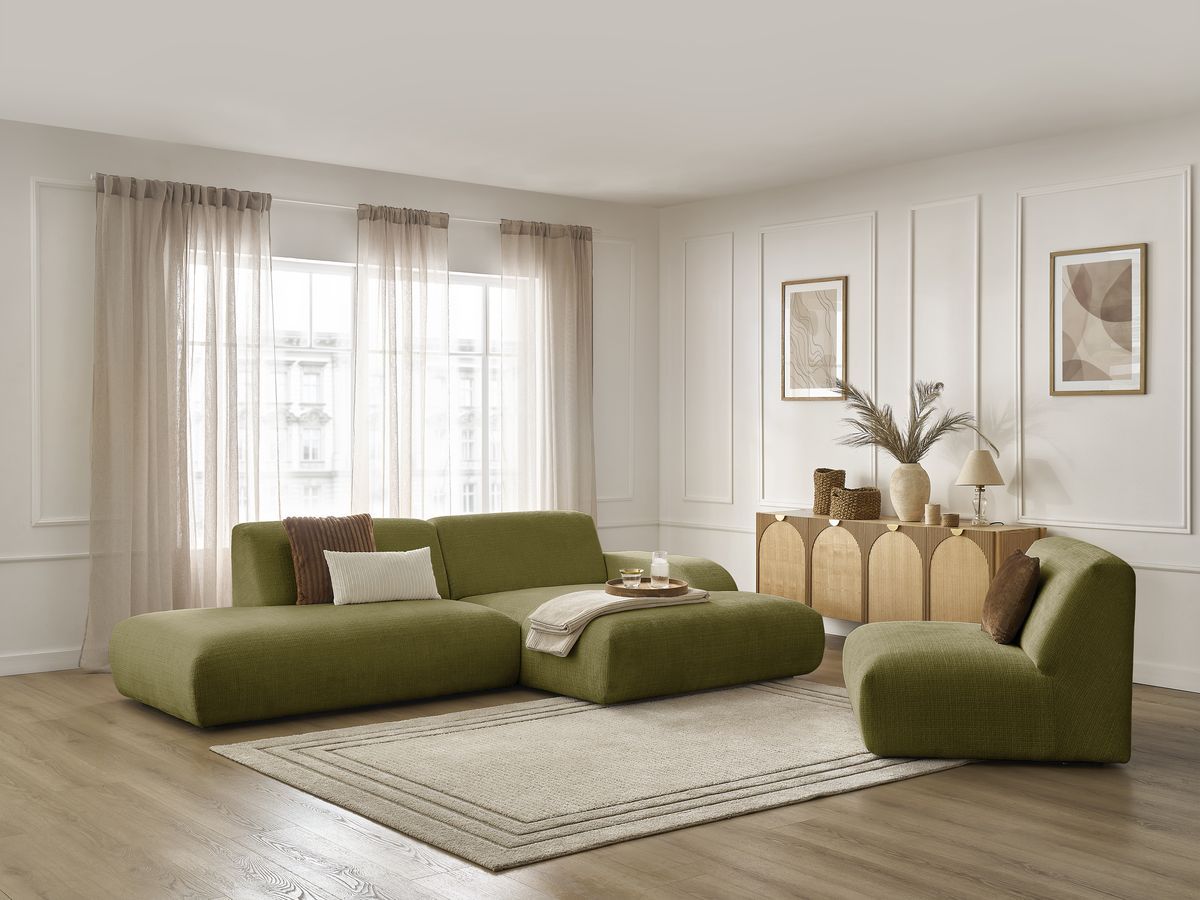 Bobochic Sirius Ecksofa 405 × 170 cm Strukturstoff Grün Ecke rechts