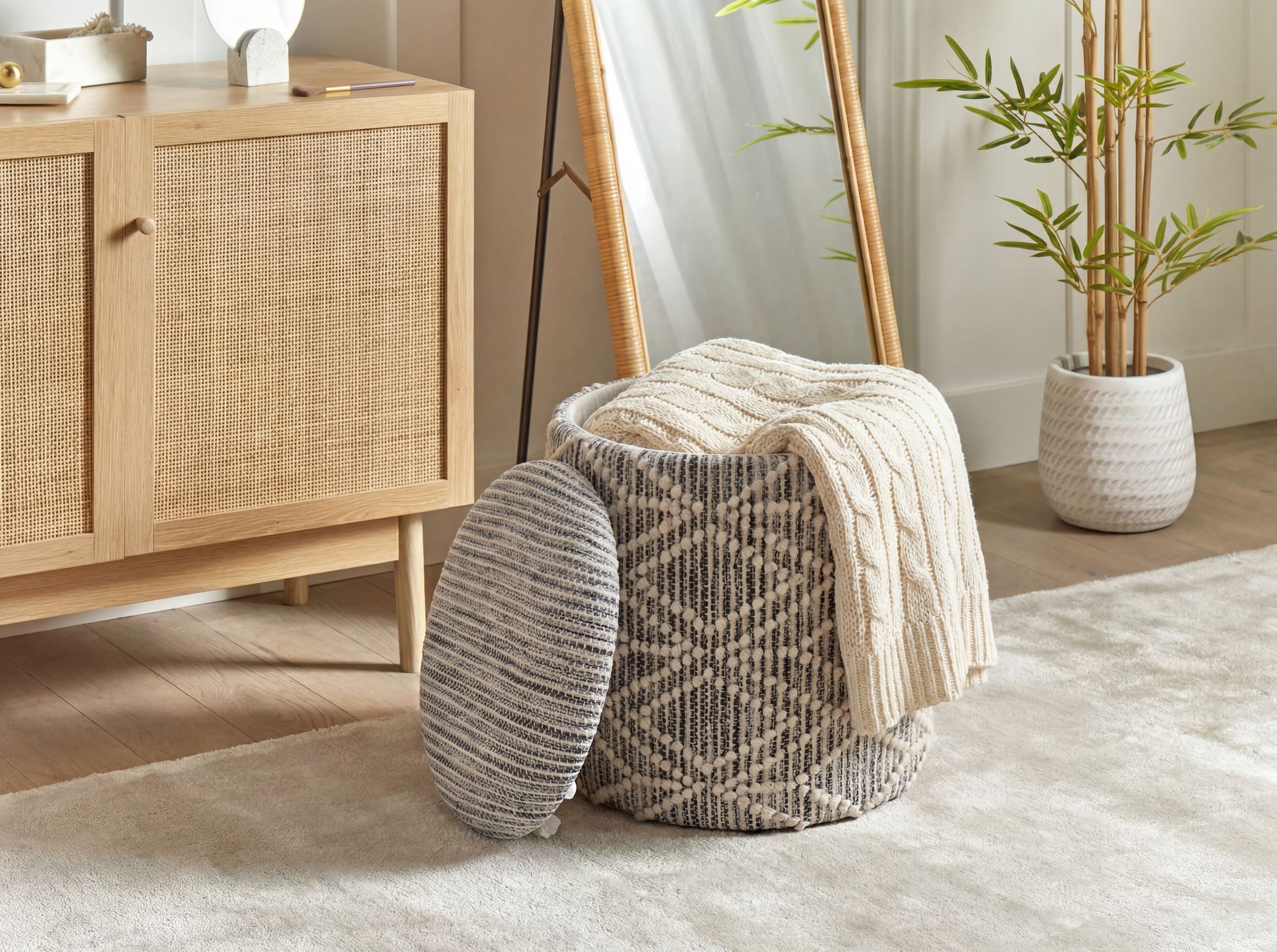 Sitzhocker Nesna Stoff Grau Ø 40 cm