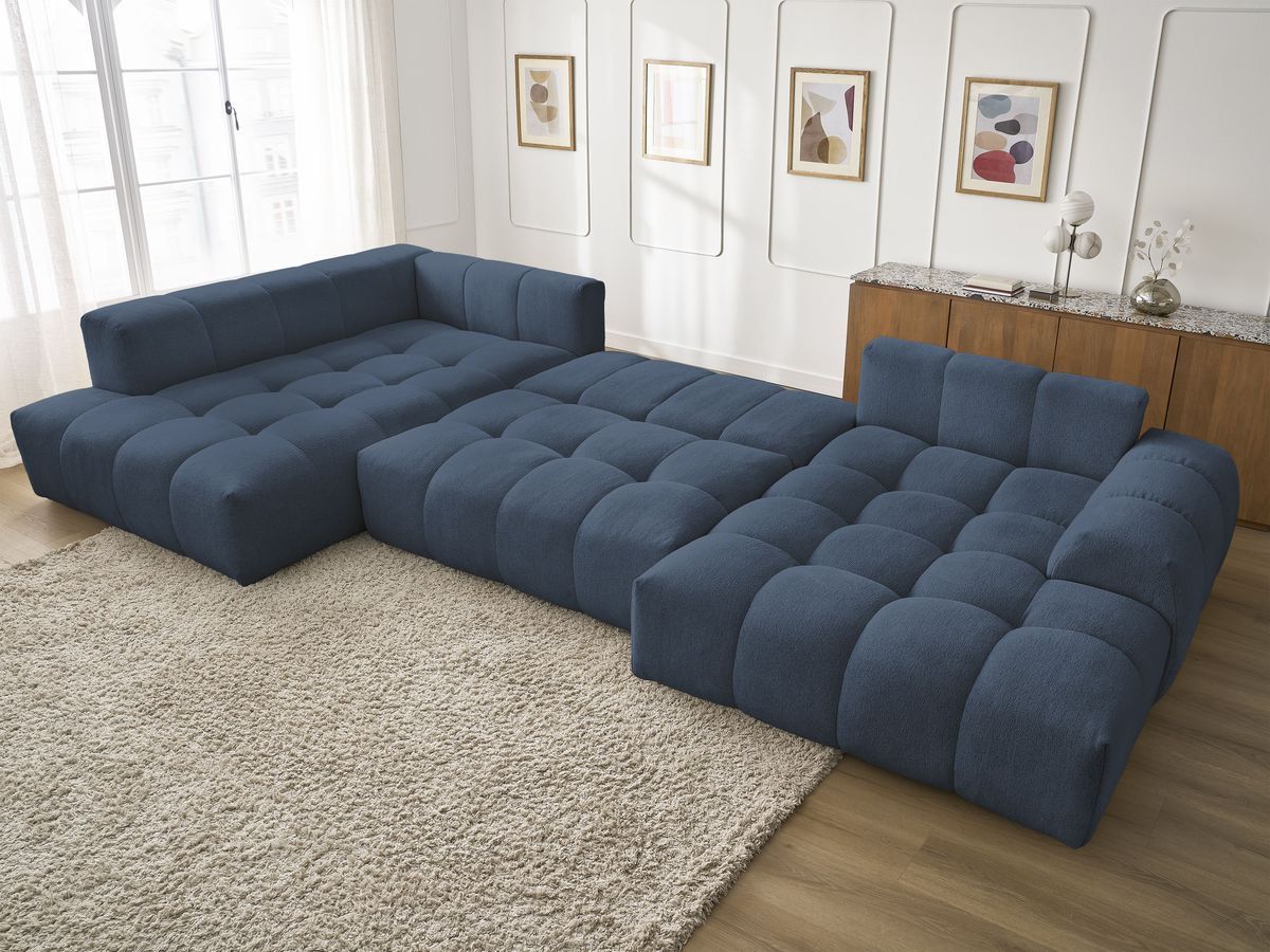 Bobochic Everest Wohnlandschaft, 6 Kissen Melange-Stoff Dunkelblau Ecke rechts