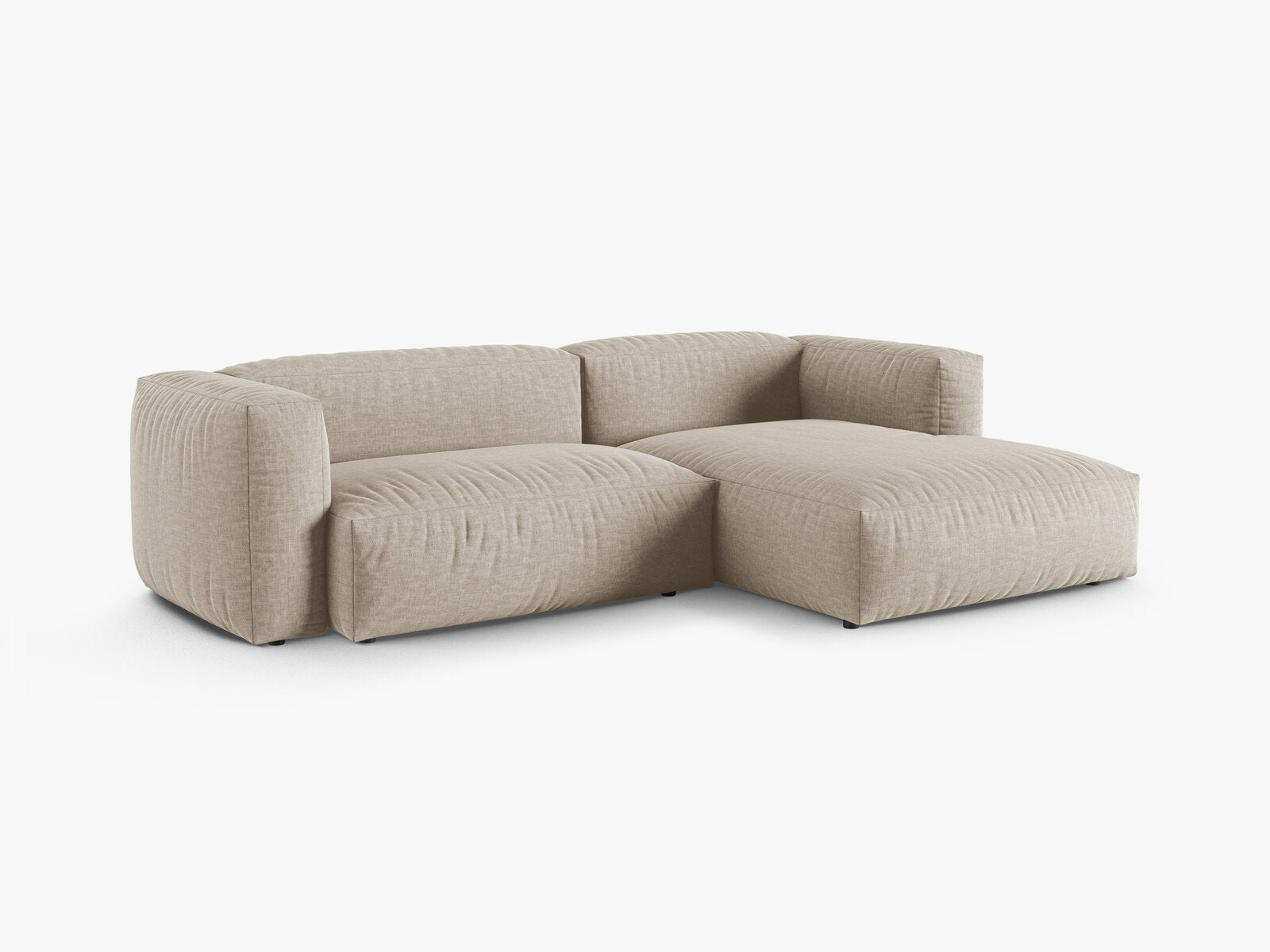 Micadoni Ecksofa Martina 2-Sitzer 90cm Sitztiefe Rechts Strukturierter Stoff Boston Helles Beige