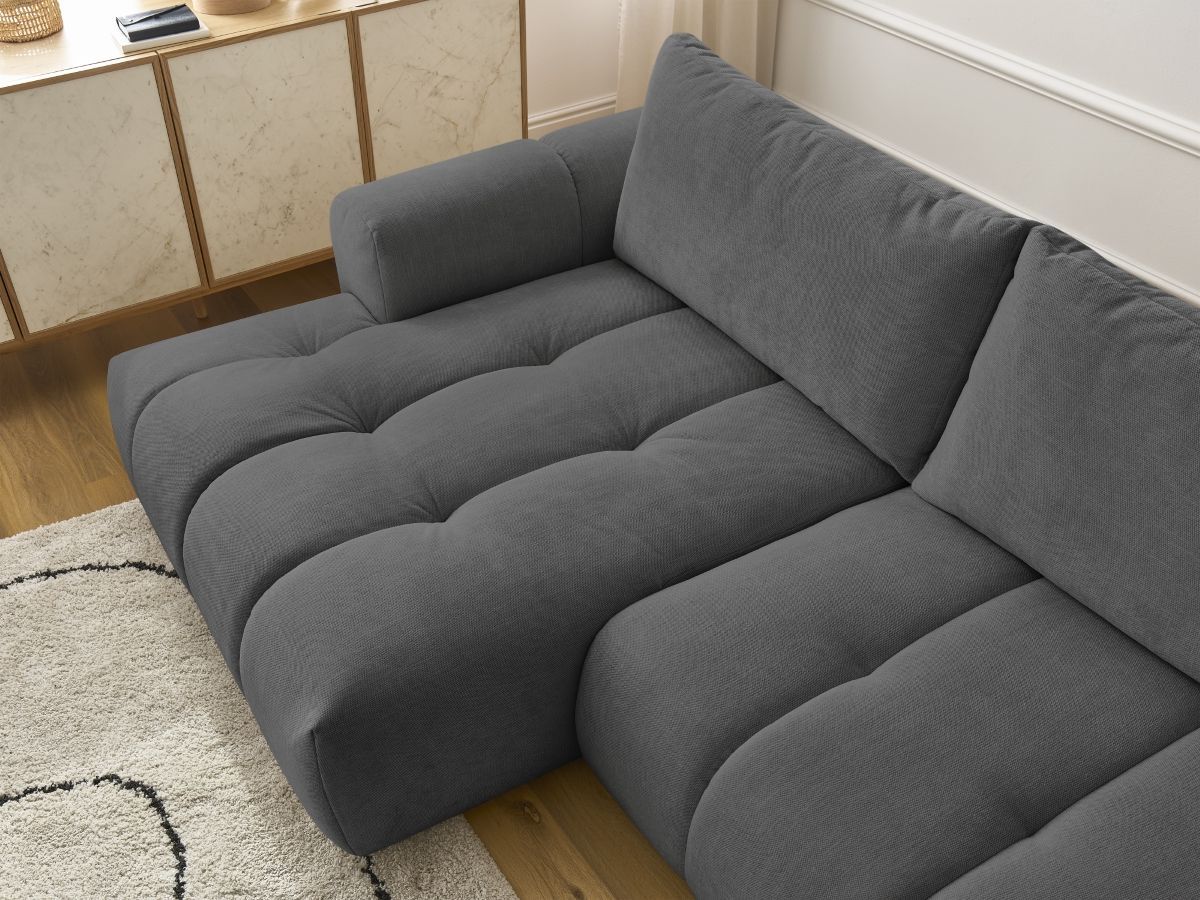 Bobochic Fuji Ecksofa mit Schlaffunktion und Bettkasten 292 × 160 cm Stoff Dunkelgrau Ecke links