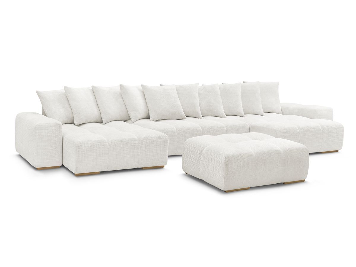 Bobochic Anakin Wohnlandschaft mit Pouf, Liegefläche 137 × 382 cm, 10 Kissen Strukturstoff Weiß