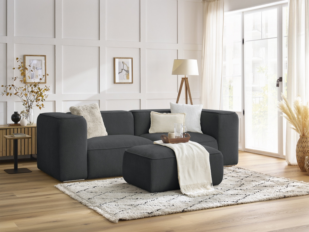 Bobochic Zephyr Sofa 3-Sitzer mit Pouf Strukturstoff Dunkelgrau