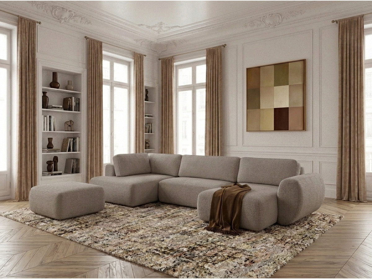Bobochic Denise Wohnlandschaft mit Pouf Strukturstoff Taupe Ecke rechts